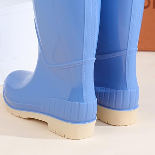 Generisch Gummistiefel Damen Hoch - Regenstiefel Rutschfest Regenschuhe Bunt weitschaftstiefel Wasserdicht Gumischtifel Breite Waden Gartenschuhe Atmungsaktiv Outdoor Hellblau 40