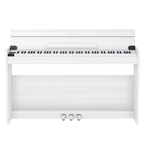 WENCAI 88 Keys Fully Weighted Digital Piano Keyboard, Hammer Action Upright Electric Piano for Beginner Professional with Cushioned Drop Cover, 3 Pedals, White