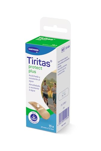 Hartmann Tiritas Protect Plus: Apósitos con efecto acolchado para realizar actividades con normalidad; Protege heridas, cortes y rozaduras; Flexibles y transpirables; 25x72mm; 15 unidades