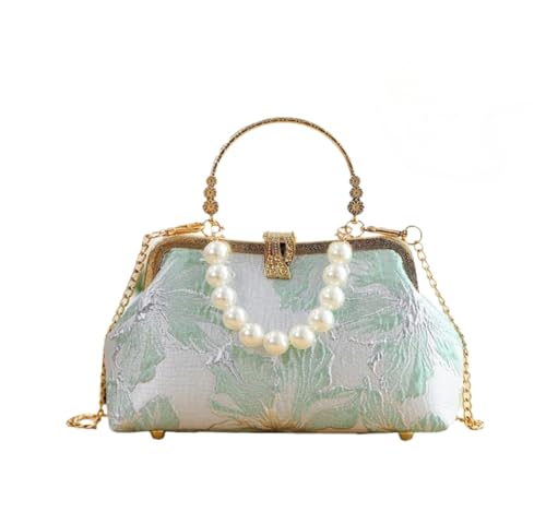 Image of Pearl Evening Bag for Women Lily Pattern Vintage Embroidered Floral Clutch Purse Evening Handbag Shoulder Crossbody Bags