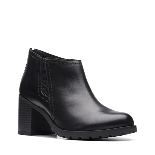 Clarks Botas de moda Leda Step para mujer, Cuero negro, 38.5 EU