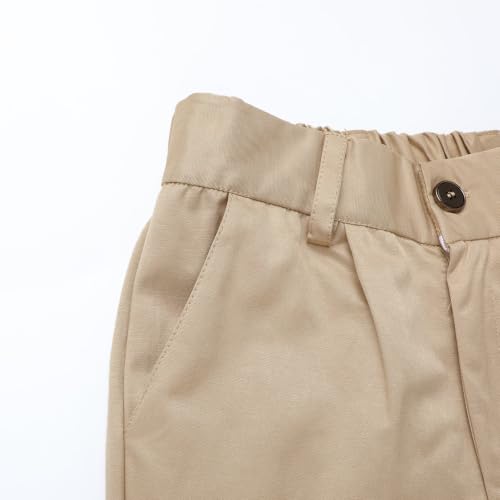 Image of HILEELANG Boys Chino Pants School Dress Pants Straight Leg with Pockets | Cotton Blend Fabric, Elastic Back Waist, Classic Chino Style, Side Pockets, Perfect for School Uniforms and Everyday Wear