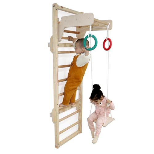 Image of Curious Cub Jungle Gym for Kids Indoor |Playset with Wooden Ladder, Gym Rings, Monkey Bars & Swing |Develops Motor Skills| Jungle Gym Set | Jungle Gym for Kids & Babies 1.5-7 Years, 10 cm