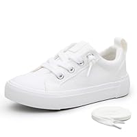 Weestep Toddler Canvas Sneakers Slip On Lightweight Shoes for Kids Boys and Girls White