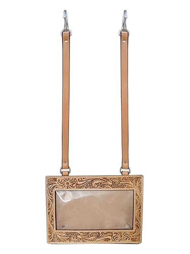 CHALLENGER Set of 2 Handmade Floral Tooled Tan Leather Livestock Horse Show Exhibitor Number Holder 33RS01