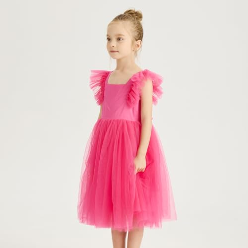 Image of Tutu.kk Toddler Girls Vintage Party Dress Ruffled Sleeve A-Line Tulle Flower Girl Dresses for Wedding,Birthday