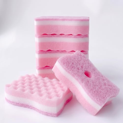 Non-Scratch Scrub Sponges, 6 Pack, Odor Free, Gentle on Sink, Counters, Surfaces, Pots, Pans, for Dishwashing & Household Cleaning with 1Sponge Holder