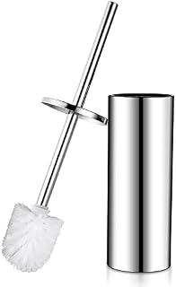 Hoomtaook Toilet Brush with Holder Toilet Brush Free Standing Bathroom Accessories Stainless Steel with an Extra Rreplacement Head, Toilet Brushes & Holders Chrome Finished
