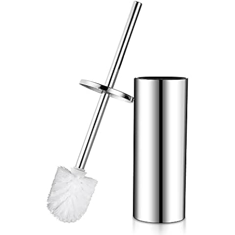 Hoomtaook Toilet Brush with Holder Toilet Brush Free Standing Bathroom Accessories Stainless Steel with an Extra Rreplacement Head, Toilet Brushes & Holders Chrome Finished Cover