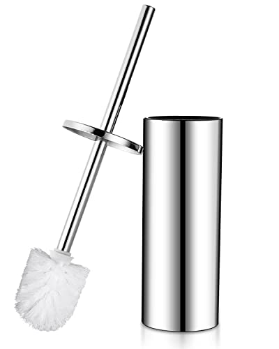 Hoomtaook Toilet Brush with Holder Toilet Brush Free Standing Bathroom Accessories Stainless Steel with an Extra Rreplacement Head, Toilet Brushes & Holders Chrome Finished