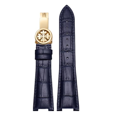 ROUREOX Correa Reloj Cuero Genuino Cierre Desplegable Ajustable Accesorios Reparación Correas Reloj Cuero para PATEK Philippe Nautilus 5711 5712G-Azul Oscuro + Oro ROUREOX Correa Reloj Cuero Genuino Cierre Desplegable Ajustable Accesorios Reparación Correas Reloj Cuero para PATEK Philippe Nautilus 5711 5712G-Azul Oscuro + Oro