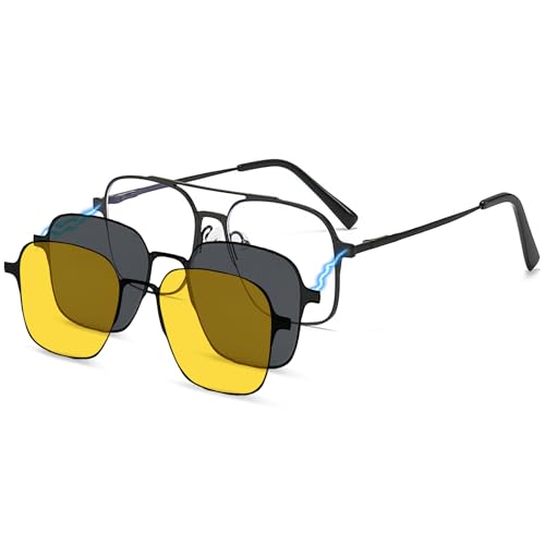 Image of 3in1 Magnetic Clip On Sunglasses Polarized For Women Mens Blue Light Glassess Aviator Stylish Eyewear for Drivers