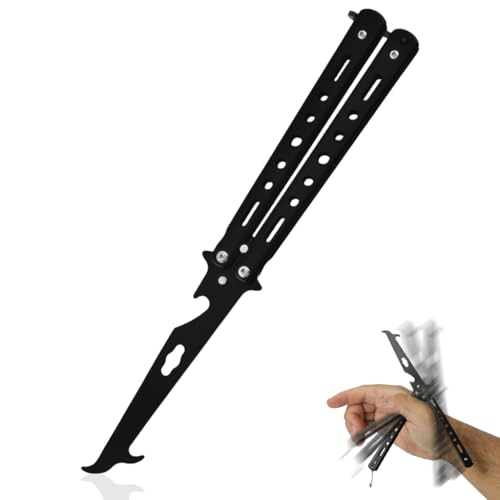 PROBEROS® Butterfly Knives Trainer with O-Ring Latch for Beginner, Balisong Trainer with Unsharpened Blade for Practicing Flipping Tricks, Stainless Steel Safe Practice Tool, Black