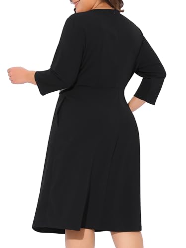 Agnes Orinda Plus Size Dresses for Women Crew Neck 3/4 Sleeve Vintage Wear to Work Office Cocktail Bodycon Pencil Dress4