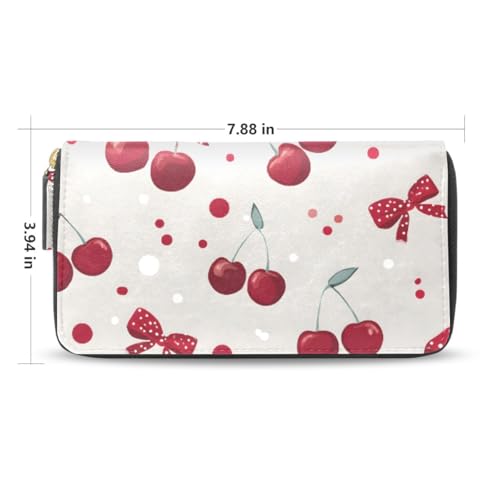 Long Wallets Leather Bifold Wallet for Women Red Cherry Polka Dot with Zipper Credit Card Holder Large Capacity2