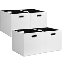Posprica 13x15x13in Collapsible Storage Bins, Fabric Foldable Cube Storage Boxes, Decorative Storage Baskets Organizer for IKEA Kallax, Shelves, Closet, Clothes, Toy, Set of 4-White