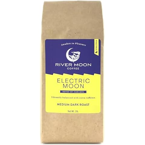 River Moon Coffee, Electric Moon Whole Bean High Caffeine Coffee, 16 Ounces, Bold Medium Dark Roast, 1 lb. Cover