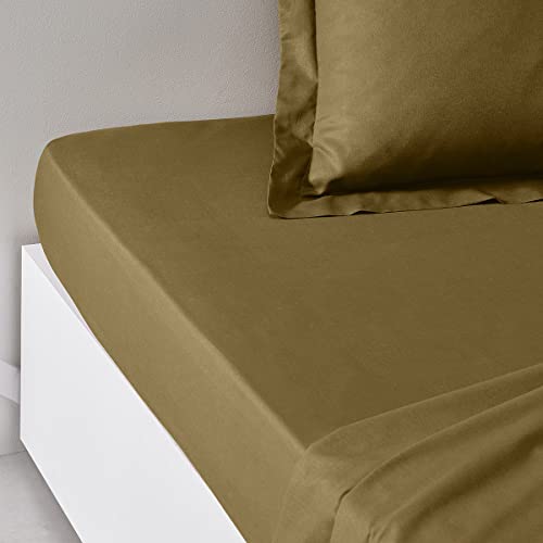 MAELSA Fitted Sheet, 160/200 + 30 cm, Cotton, Today Essential Bronze, 160/200