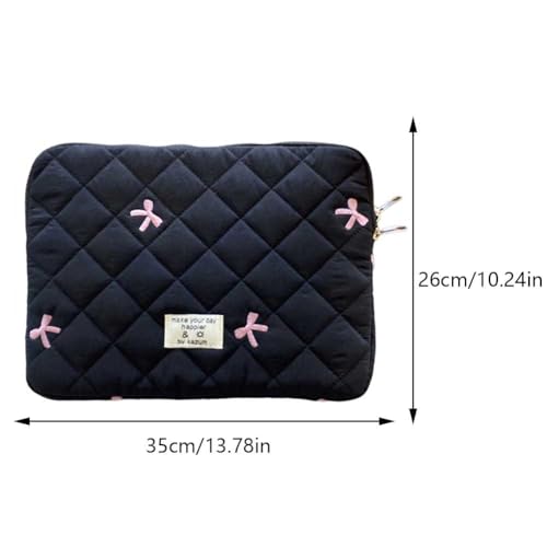 CHAMAIR Puffy Laptop Sleeve - 13 Inch Cute Bow Laptop Case Coquette Quilted Carrying Bag for Women - Aesthetic Macbook Sleeve Compatible for Notebook Cover 12'' 13'' (Black 13in)