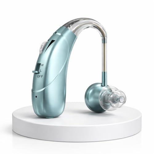 HP Sound Plus Rechargeable Digital BTE Hearing Aid for Old Age with Type-C Charging for Severe to Profound Hearing Loss – Volume Control | Noise Reduction | Comfort Fit for Adults & Seniors (6 Month Warranty) (Mint-Green, For Single Ear)
