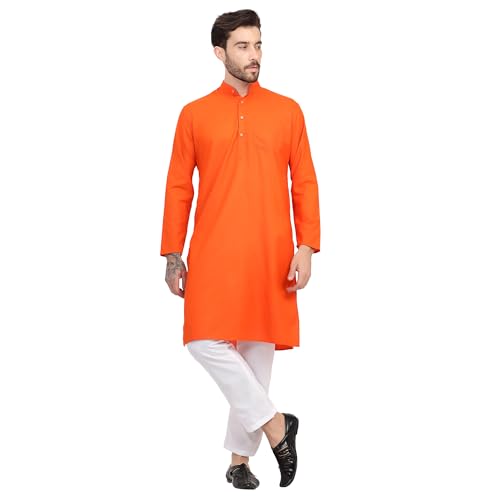 Image of HUZUR Men's Cotton Full Sleeve Long Knee Length Kurta Pajama Comfortable Wear for Festival and Occasion like Holi,Diwali,Eid,Haldi,Mehendi and Wedding