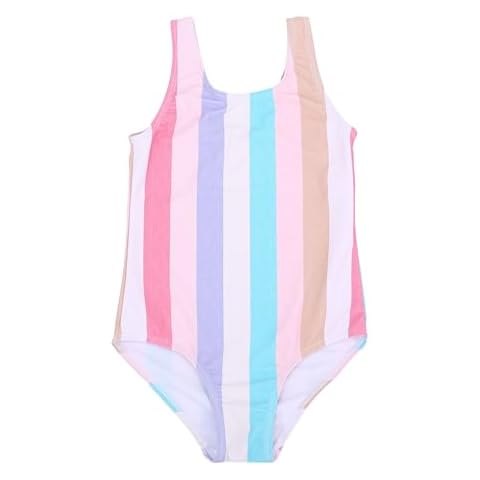 LIZENS Girls' One-Piece Swimwear Cute Striped Bathing Suit with Rainbow Butterfly (BL127,5-6T) Cover