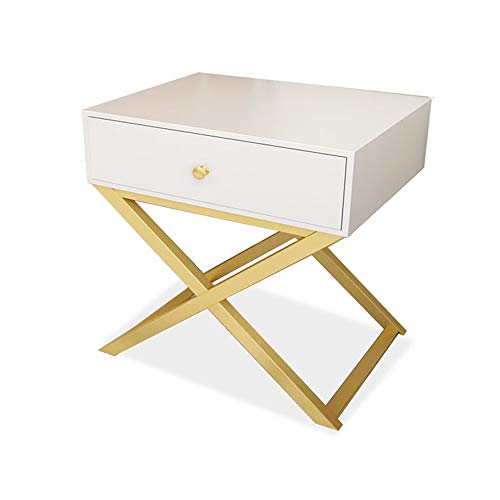 Telephone Table, Bedside Table with 1 Drawer Storage Rack Living Room Sofa Side Table Telephone Table L40W41.5H59CM(Color:White)