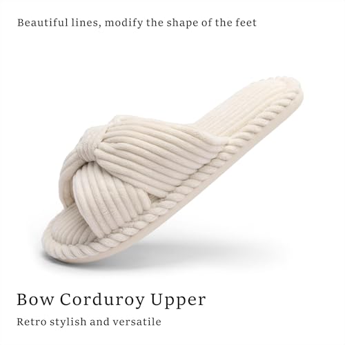 Slippers for Women Memory Foam House Bedroom Corduroy Bow Crossbands Slide Slipper Comfy Shoes2