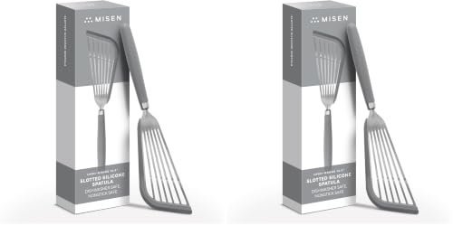 Image of Misen Fish Silicone Spatula - Slotted Turner for Cooking - Perfect for Frying - Heat Resistant - Dishwasher Safe -1mm Thick Flexible Flipper - Soft Silicone Grip Handle for Easy Use (Pack of 2)
