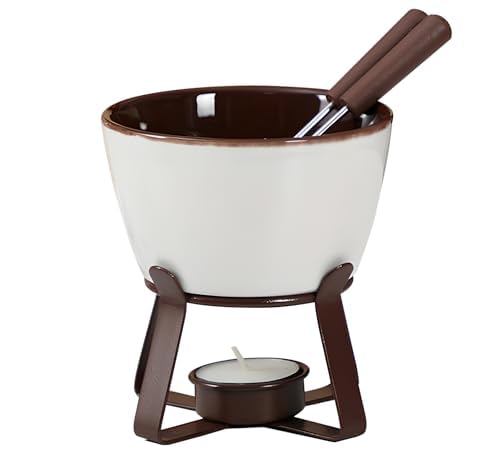 Premium Ceramic Fondue Melting Pot Set, Elegant Tealight Warmer for Chocolate, Cheese, and Butter, Personal Dessert Server with Forks, Compact Design