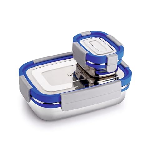 Image of Ganesh Shine Stainless Steel Airtight Leak-Proof Lunch Box for Office, School, Picnic - 750 ml - Blue