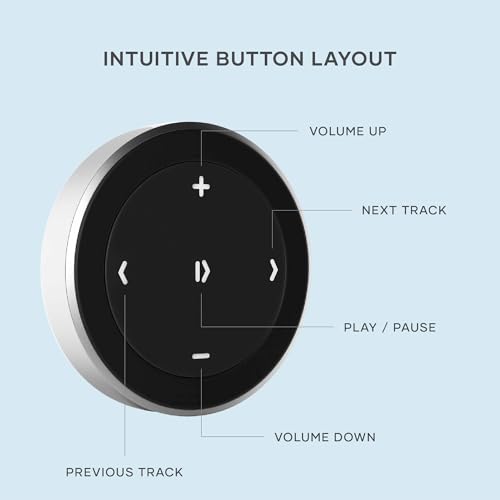 Satechi Bluetooth Media Button with Steering Wheel Mount, Wireless Music & Volume Control for iPhone, iPad, MacBook, Android, Car & Bike Audio Systems