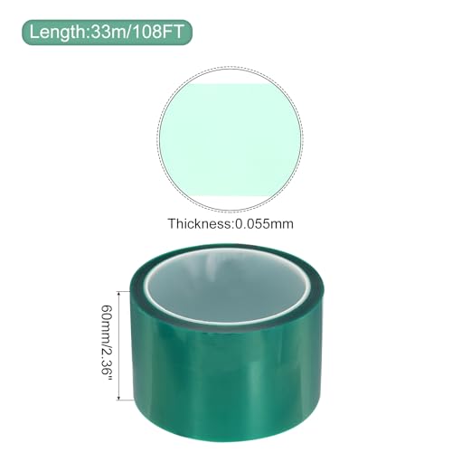 Image of MECCANIXITY Resin Tape Silicone Adhesive Tape High Temperature Resistance Easy Peeling Polyester for Epoxy Resin,River Tables,Craft,Remove Residue 2.36 Inch Wide 108FT Long(Green),Pack of 1