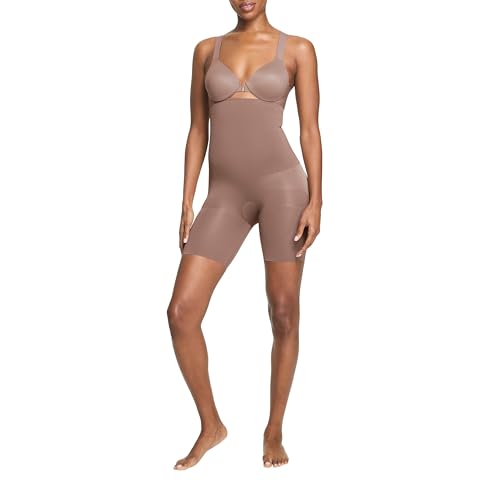 SPANX ASSETS High-Waist Mid-Thigh Short - Seamless Shapewear Shorts - Ultra-Firm Compression - Thigh & Tummy Control - Breathable - Cafe Au Lait - Large