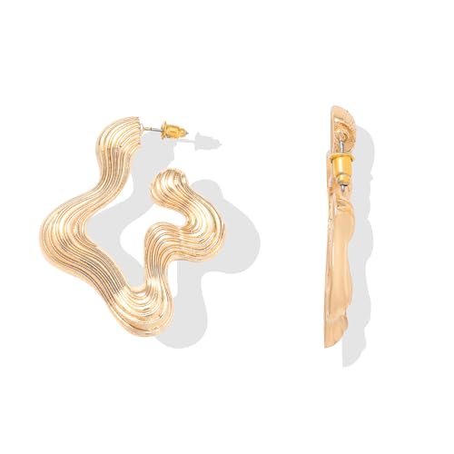 Gold Statement Earrings for Women Geometric Rectangle Chunky Gold Earrings Irregular Hammered Trendy Stud Earrings3