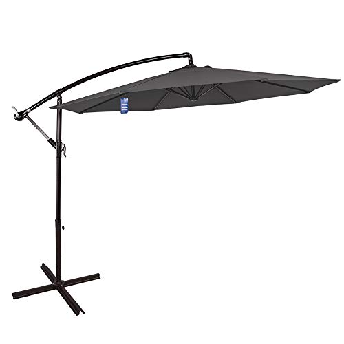 Sundale Outdoor 10 Feet Aluminum Offset Patio Umbrella with Crank and Cross Bar Set, Cantilever Umbrella for Deck, Garden, Backyard, 8 Steel Ribs, 100% Polyester Canopy Shade (Grey)