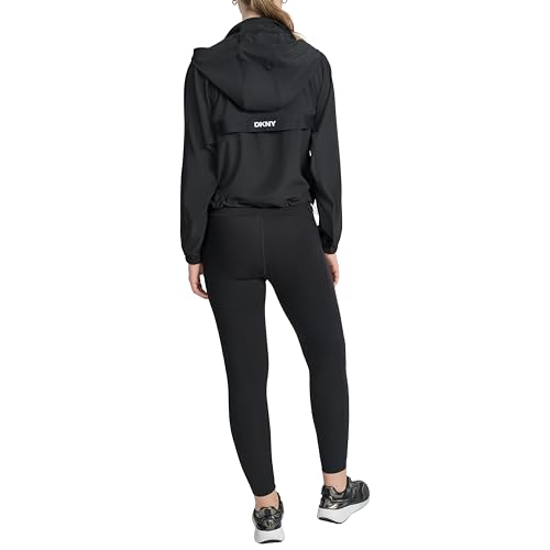 DKNY Women's Full Zip Woven High Neck Hooded Jacket3