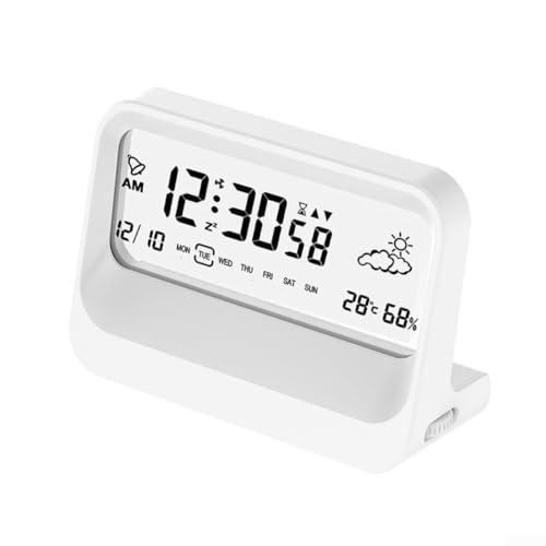 Reloj despertador digital con visualización clara de hora, fecha y temperatura en grados Celsius y Fahrenheit, 3 alarmas independientes, repetición, luz nocturna, funciona con pilas para usar en