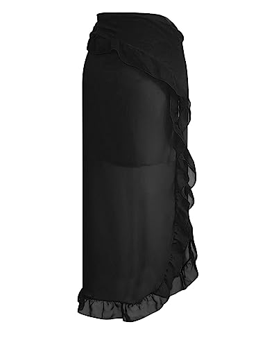 Kingfancy Women's Beach Swimsuit Cover Ups Bikini Wrap Chiffon Sarong Summer Shawl Pareo Skirt for Swimwear Flounces Black - Image 2