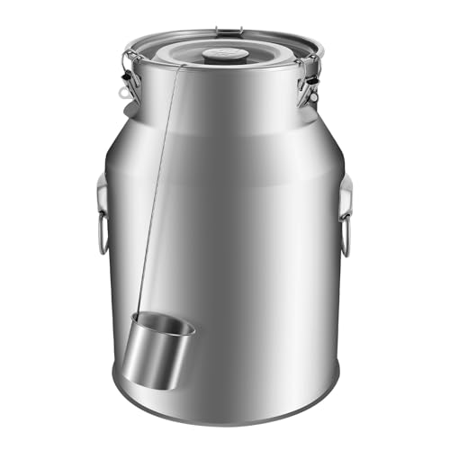 Caraffa per il latte in acciaio inox da 28 l, con coperchio, manico e portabicchieri per conservare acqua, latte, vino