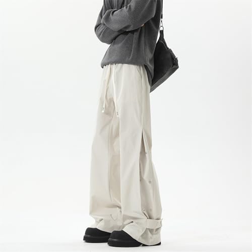 Seidarise Men's Beige Wide - Leg Pants, Adjustable Side Buttons Straps, Drawstring Waist2
