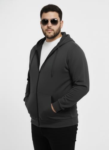 Image of UNSTD Men Solid Maroon Zip-Up Hoodie | Full Sleeve Hooded Sweatshirt with Kangaroo Pockets | Casual Winter Wear for Men