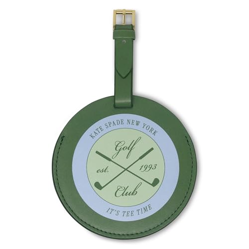 kate spade new york Round Vegan Leather Country Club Style Luggage Tag, Durable Suitcase ID Tag with Privacy Flap, Golf Club Crest