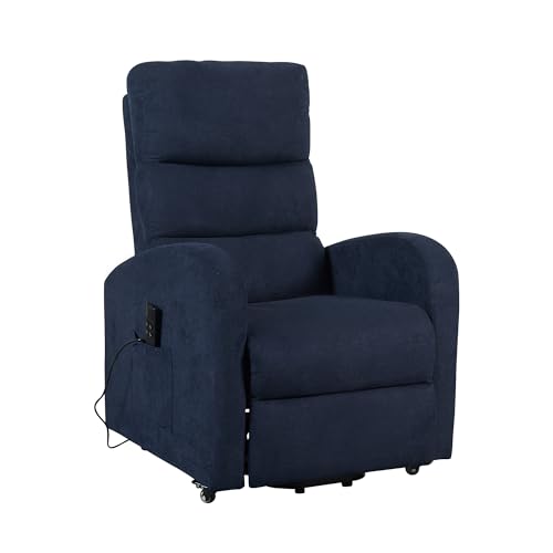 POLTRONE ITALIA Poltrona Relax Elettrica 4 ruote reclinazione poltrona per anziani soggiorno elevabile Detraibile 19% microfibra Blu