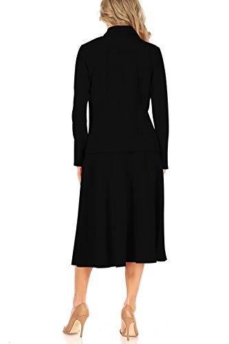 Women's Two Piece Lightweight Solid Long Sleeve Casual Blazer Relaxed A-Line Midi Skirt4