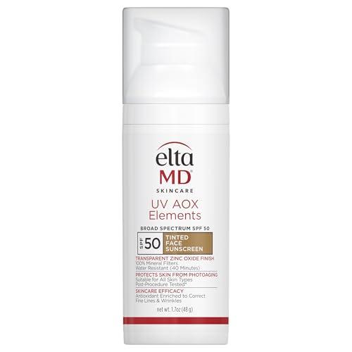 EltaMD UV AOX Elements Tinted Mineral Face Sunscreen Lotion, Tinted Moisturizer for Face SPF 50 with Antioxidants, For Dry Sensitive Skin 1.7 oz Pump
