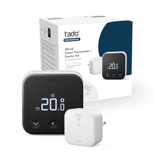tado Termostato Inteligente Cableado X Kit de Inicio para Profesionales, aplicación y Altavoz Inteligente (Alexa, Siri, Google Assistant)