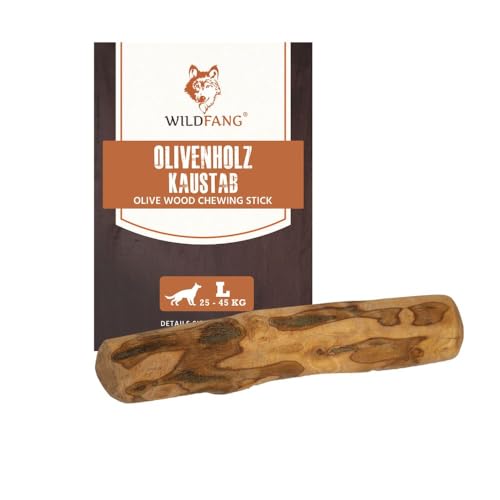 Wildfang® Olivenholz für Hunde, Größe L – robuste Kau-Sticks für Starke Kauer, Welpen-Kauspielzeuge zur Zahnung, Training der Kaumuskulatur, Olivenholz-Kaustab für Hunde (über 25kg)