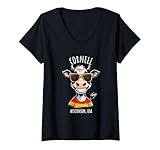 Femme Cornell WI USA Motif vache humoristique T-Shirt avec Col en V