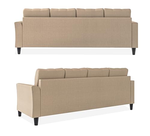 Image of Adorn India Maddox Tufted L Shape 5 Seater Sofa Chenille Sofa Set LHS (Beige) (3 Year Warranty)